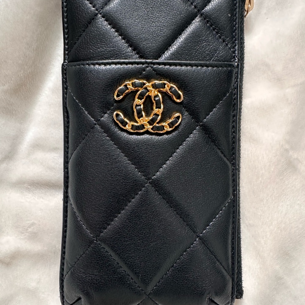 Chanel Black Quilted Leather Wallet and phone holder